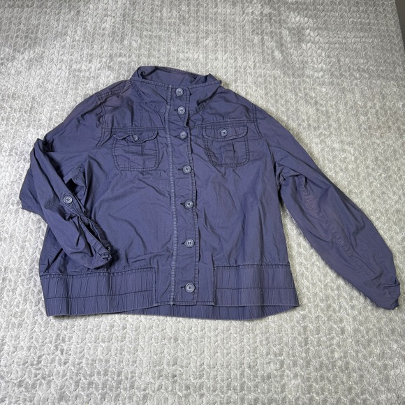 Maurices Jackets & Blazers - Maurices Navy Blue Utility Jacket Button Front Roll Tab Sleeve Distressed